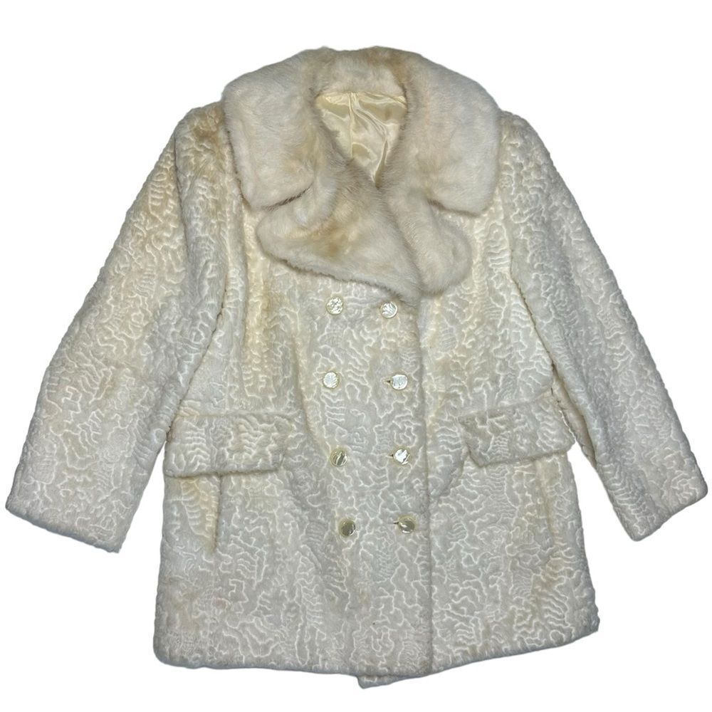 Vintage Fur Coat Cream Off White Fur Peacoat Winter Coat Pea Coat Warm Heavy